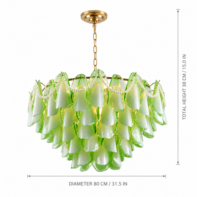 Aureate Pearl Glass Petal Chandelier dimension and specification diagram
