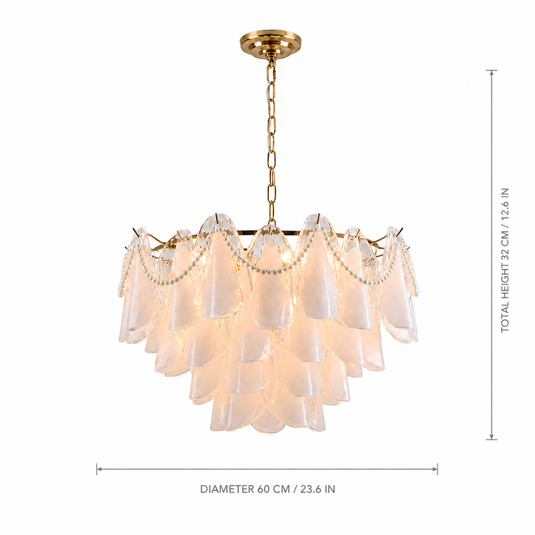 Aureate Pearl Glass Petal Chandelier dimension and specification diagram