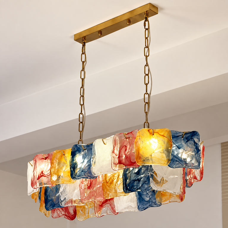 Aurevia Murano-Style Linear Art Glass Chandelier, complete fixture