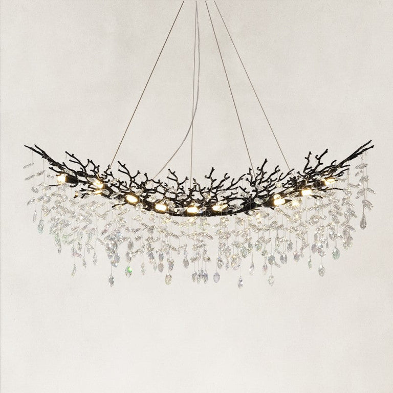 Black-finish rectangular crystal branch chandelier