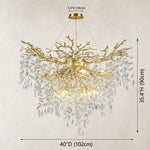 Gold-tone deep crystal branch chandelier 40 in dimension diagram