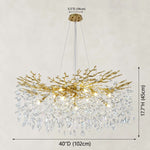 Brass-tone round crystal-branch chandelier dimension diagram.