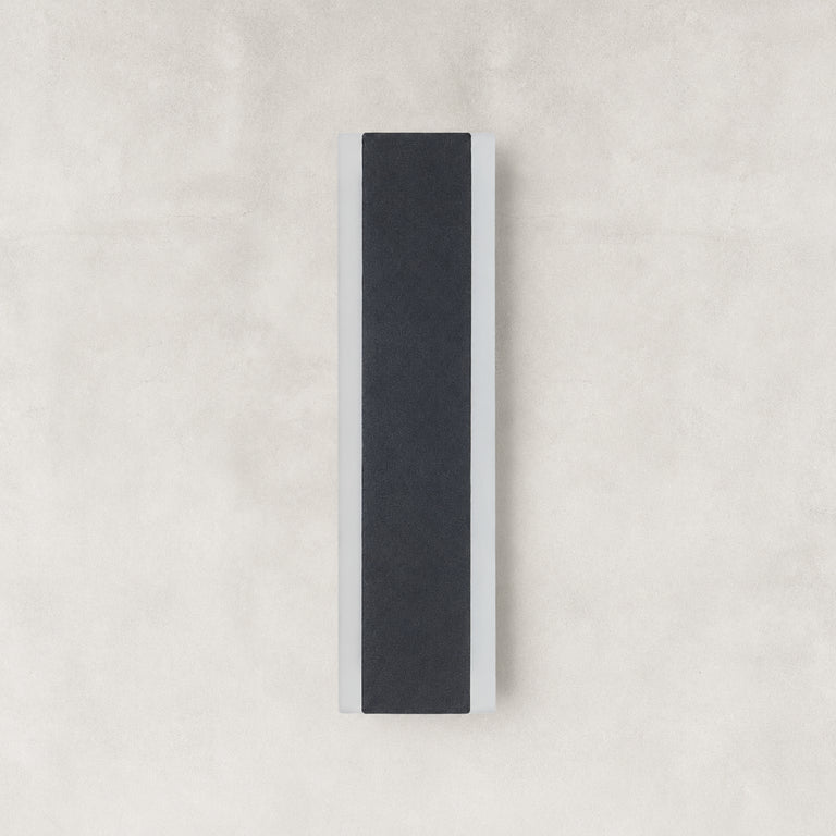 Black slim wall sconce unlit frontal view