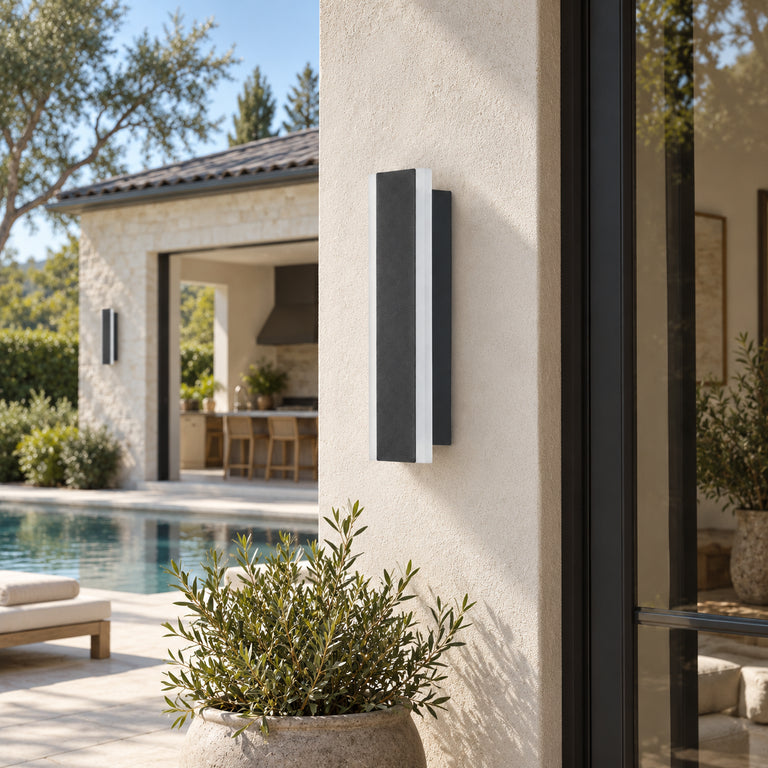 Black slim wall sconce poolside scene