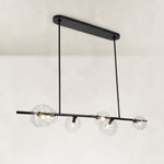Black bubble glass linear chandelier complete fixture angled view