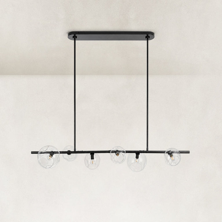 Black bubble glass linear chandelier complete fixture front view