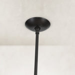 Black chandelier ceiling canopy and rod close view