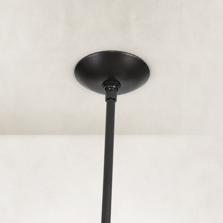 Black chandelier ceiling canopy and rod close view