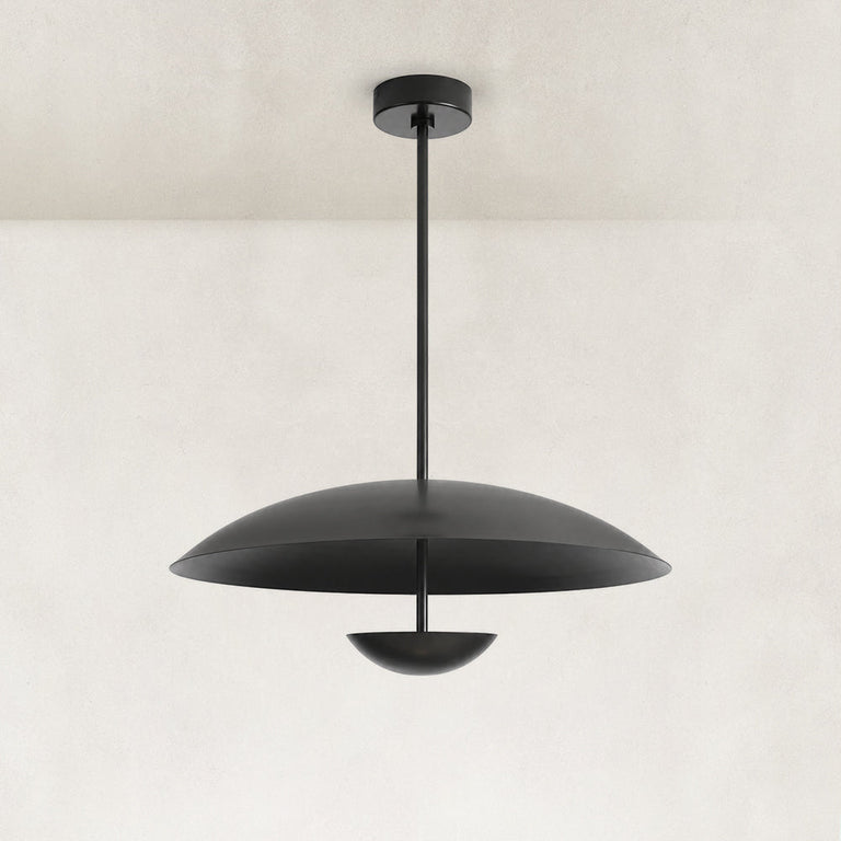 Black disc pendant complete fixture against a neutral background