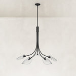Black five-light leaf glass chandelier complete fixture alternate view