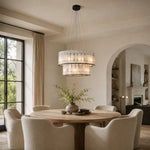 Black Frame Two-Tier Marble Chandelier 23.6" installed above a dining table