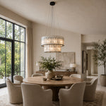 Black Frame Two-Tier Marble Chandelier 23.6" installed above a dining table