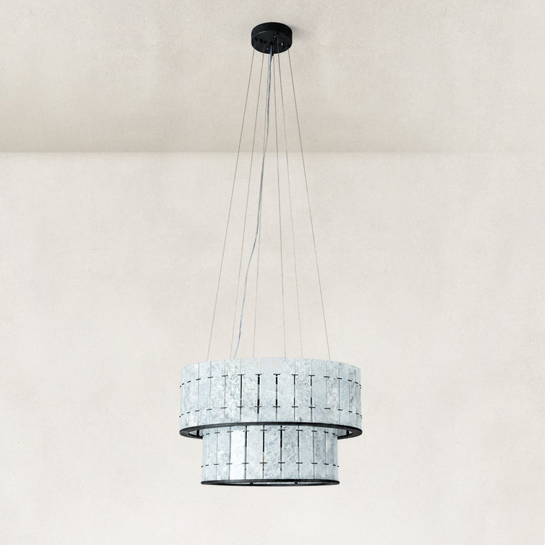 Product detail of Black Frame Two-Tier Marble Chandelier 23.6" against a neutral background