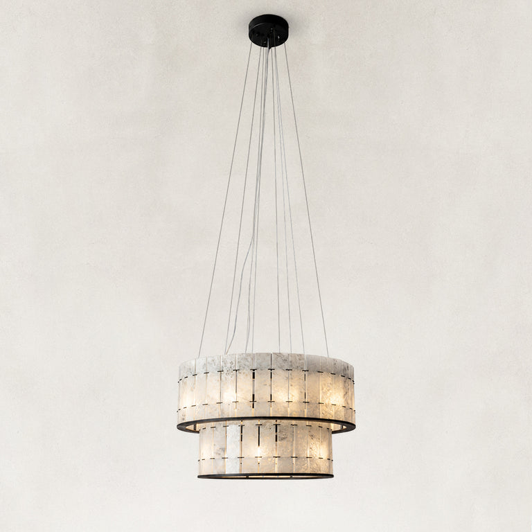 Black Frame Two-Tier Marble Chandelier 23.6" shown in full against a neutral background