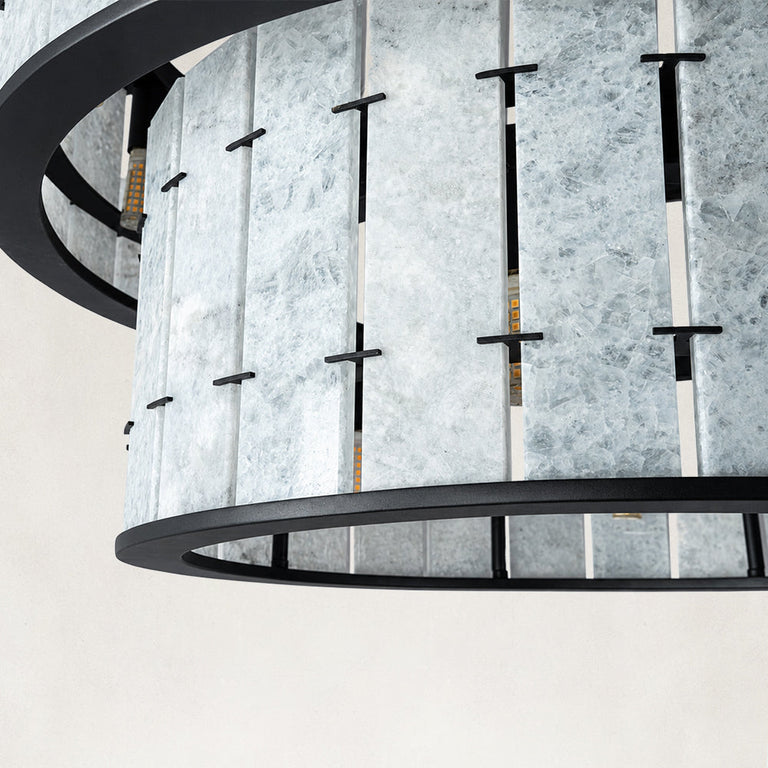 Product detail of Black Frame Two-Tier Marble Chandelier 23.6" against a neutral background