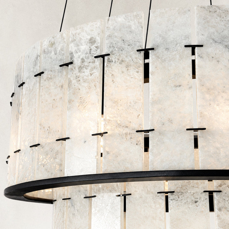Product detail of Black Frame Two-Tier Marble Chandelier 23.6" against a neutral background