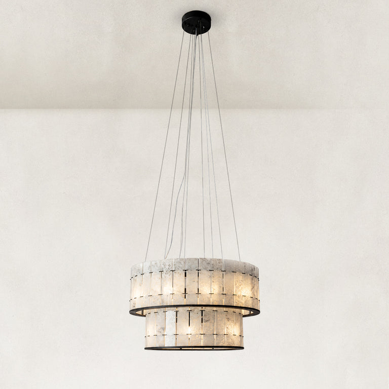 Black Frame Two-Tier Marble Chandelier 23.6" shown against a neutral background
