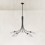 Black leaf glass chandelier complete fixture shown unlit against a neutral background