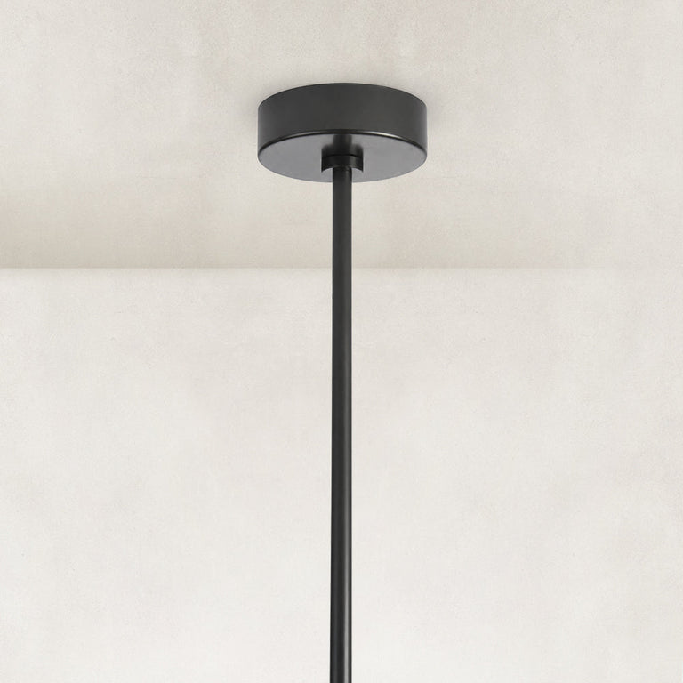 Black pendant ceiling canopy and rod close view