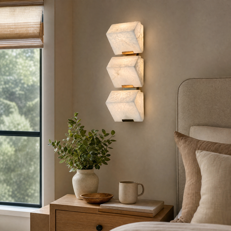 Blocco Alabaster Wall Sconce by Dalmivik, furnished room view