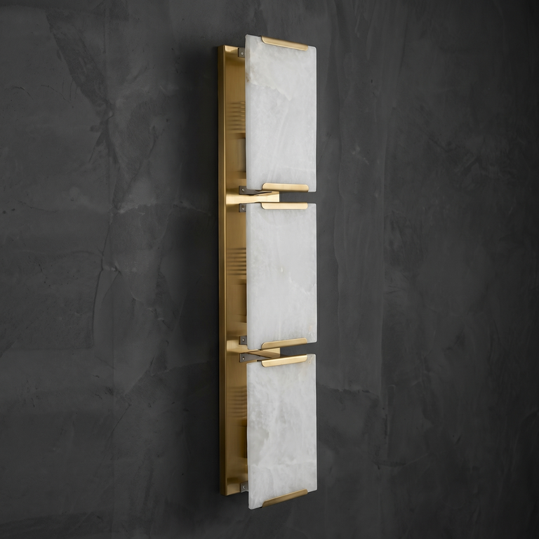 Blocco Modern Alabaster Linear Wall Sconce by Dalmivik, complete fixture view