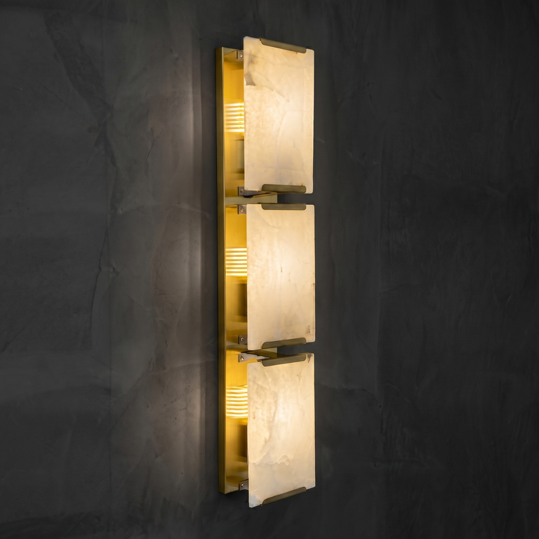 Blocco Modern Alabaster Linear Wall Sconce by Dalmivik, complete fixture view