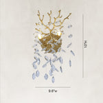 Branch crystal wall sconce dimension diagram showing 9.6 inches wide and 10 inches high