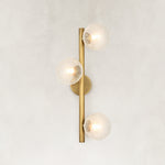 Brass-Tone Three-Globe Wall Sconce complete brass-tone fixture view