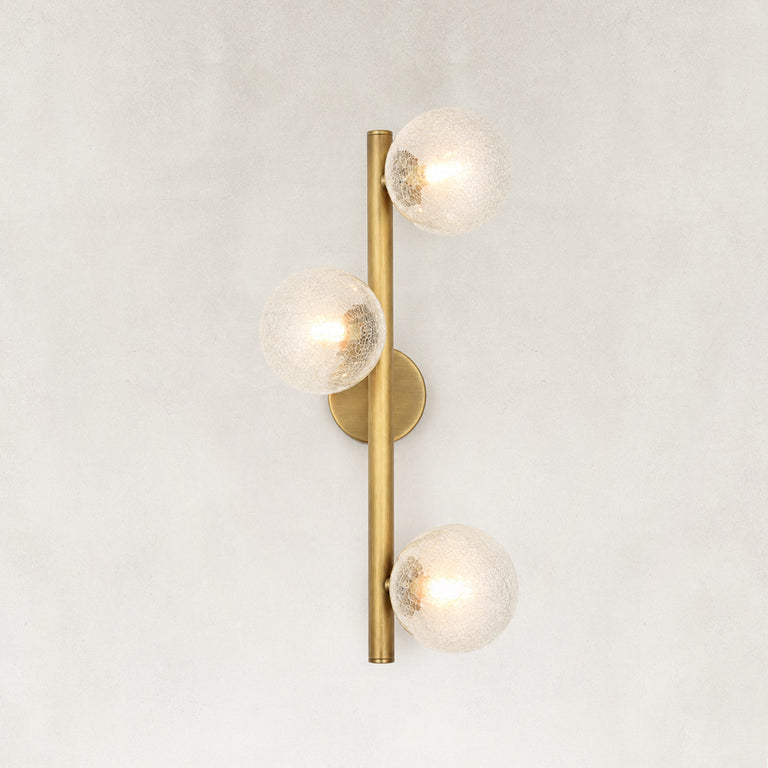 Brass-Tone Three-Globe Wall Sconce complete brass-tone fixture view