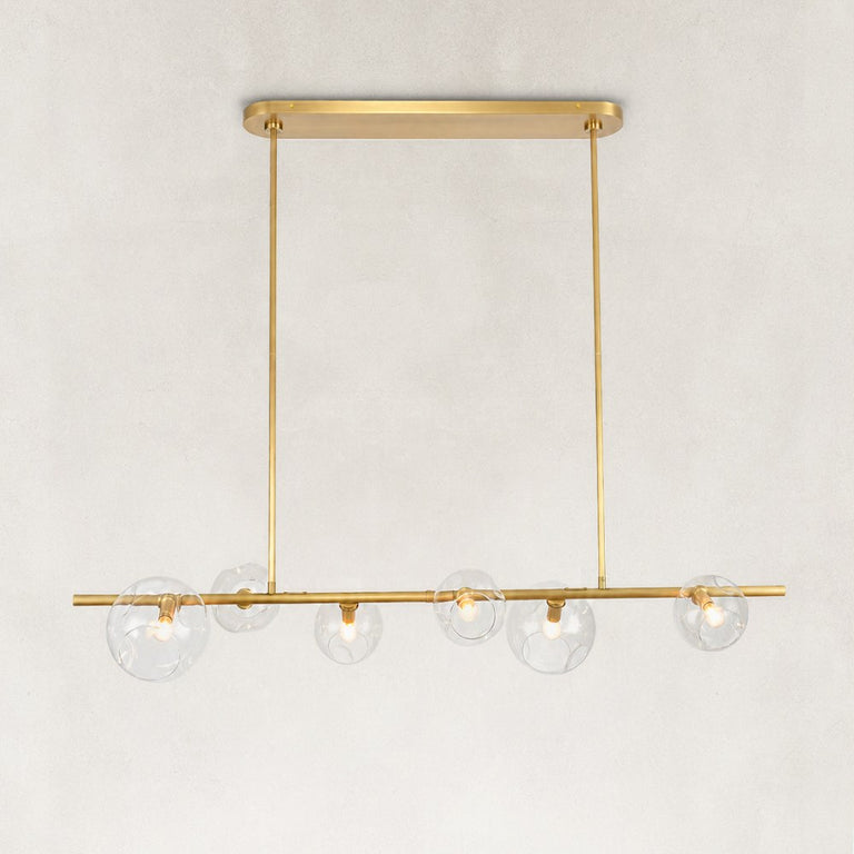 Bubble Glass Linear Island Chandelier in Aged Brass - alternate angle