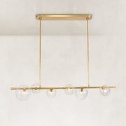 Bubble Glass Linear Island Chandelier in Aged Brass - complete fixture