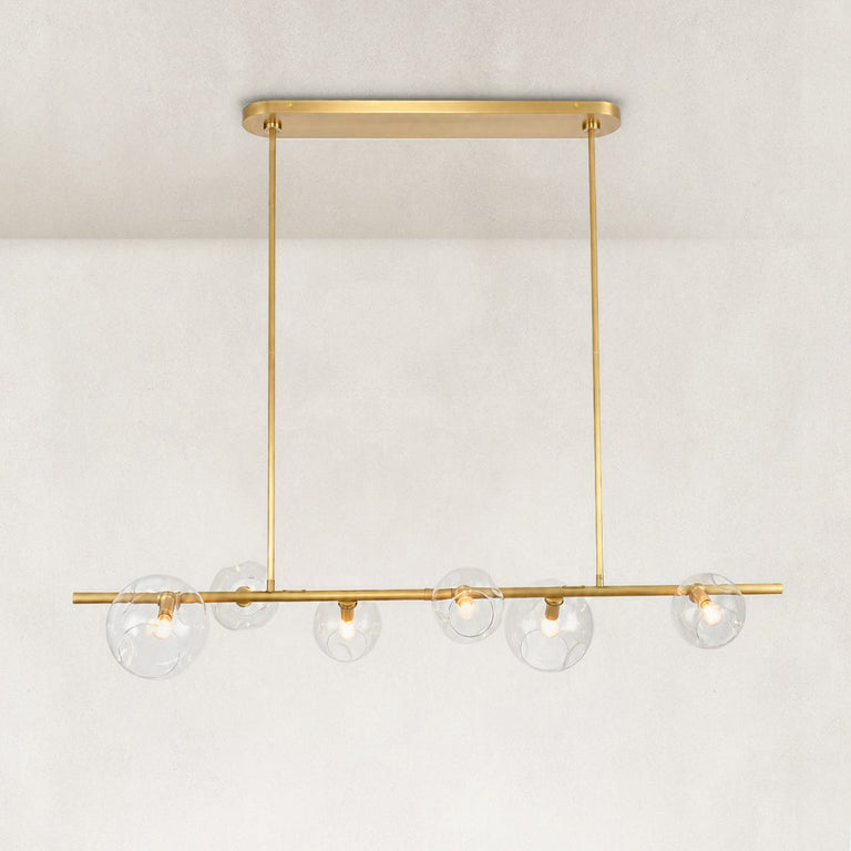 Bubble Glass Linear Island Chandelier in Aged Brass - complete fixture