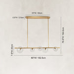 Bubble Glass Linear Island Chandelier in Aged Brass - dimension diagram
