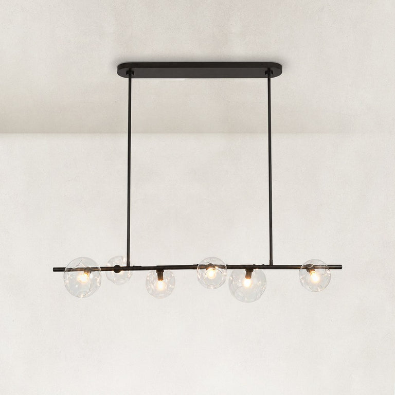 Bubble Glass Linear Island Chandelier in Matte Black - complete fixture