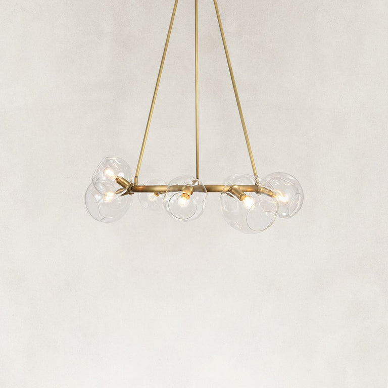 Bubble Glass Ring Chandelier in Aged Brass - alternate angle