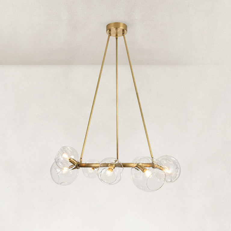 Bubble Glass Ring Chandelier in Aged Brass - complete fixture