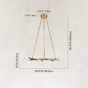 Bubble Glass Ring Chandelier in Aged Brass - dimension diagram