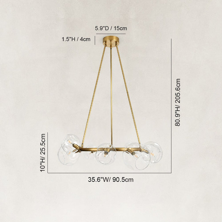 Bubble Glass Ring Chandelier in Aged Brass - dimension diagram