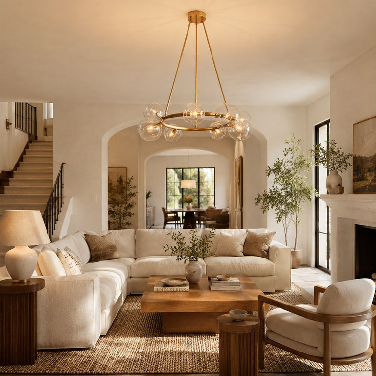 Bubble Glass Ring Chandelier in Aged Brass - interior setting