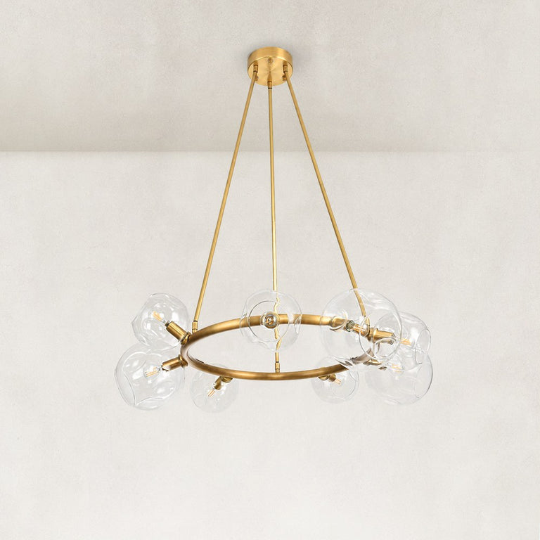 Bubble Glass Ring Chandelier in Aged Brass - material detail