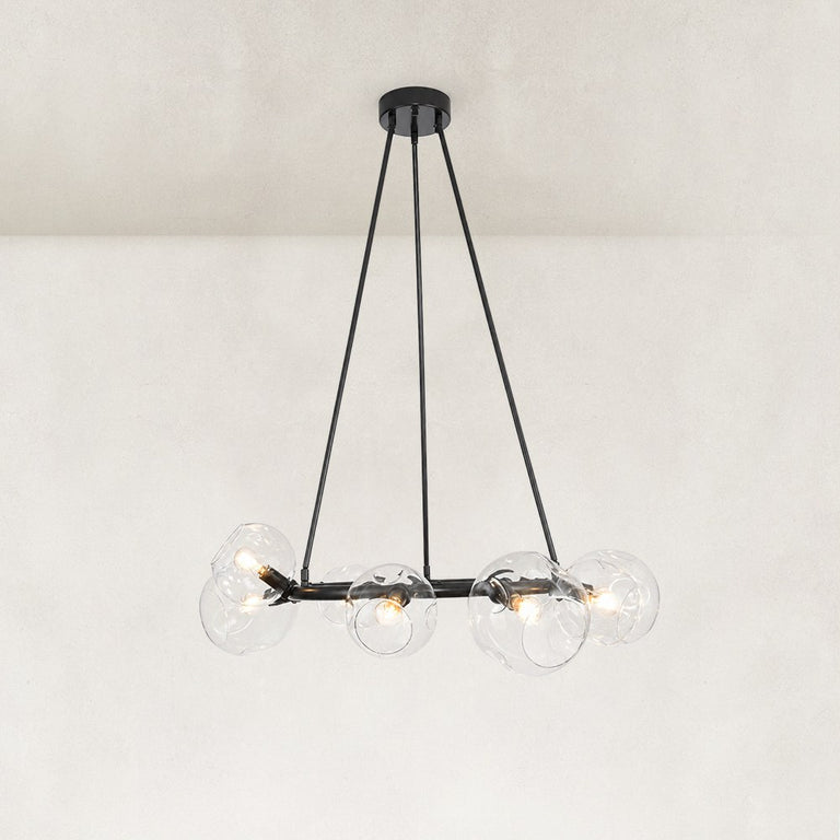 Bubble Glass Ring Chandelier in Matte Black - complete fixture