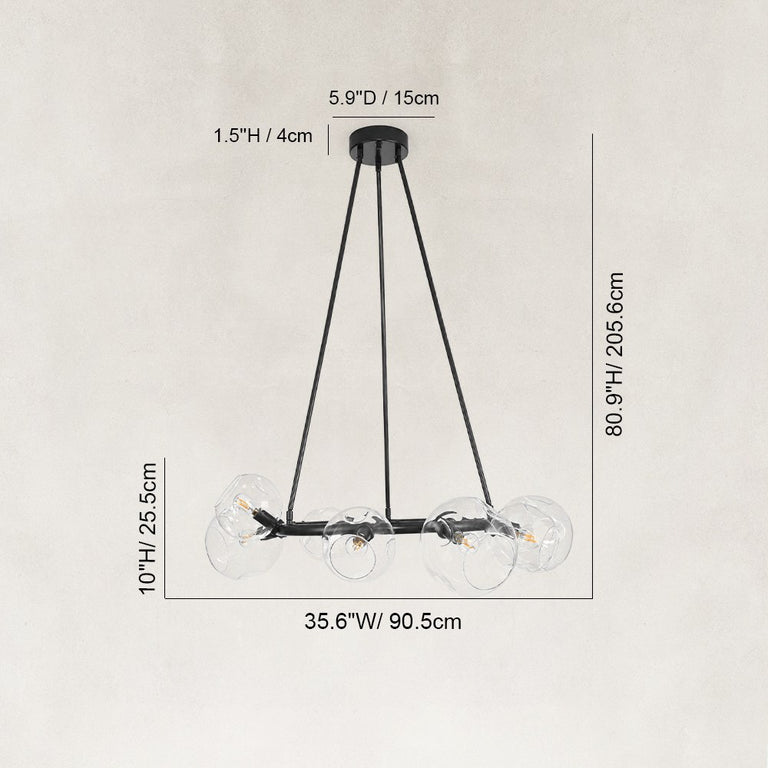 Bubble Glass Ring Chandelier in Matte Black - dimension diagram