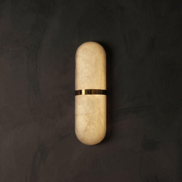 Verity Modern Alabaster Wall Sconce Lighting by Dalmivik, complete fixture view