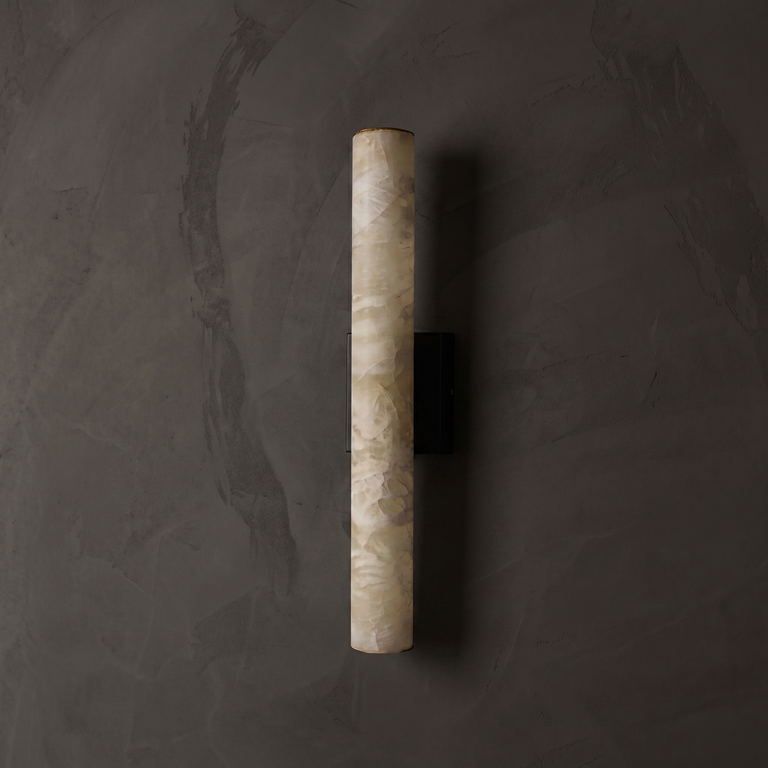 Verity Alabaster Modern Vertical Sconce by Dalmivik, complete fixture view