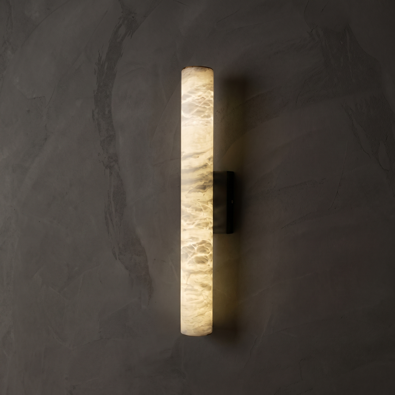 Verity Alabaster Modern Vertical Sconce by Dalmivik, complete fixture view