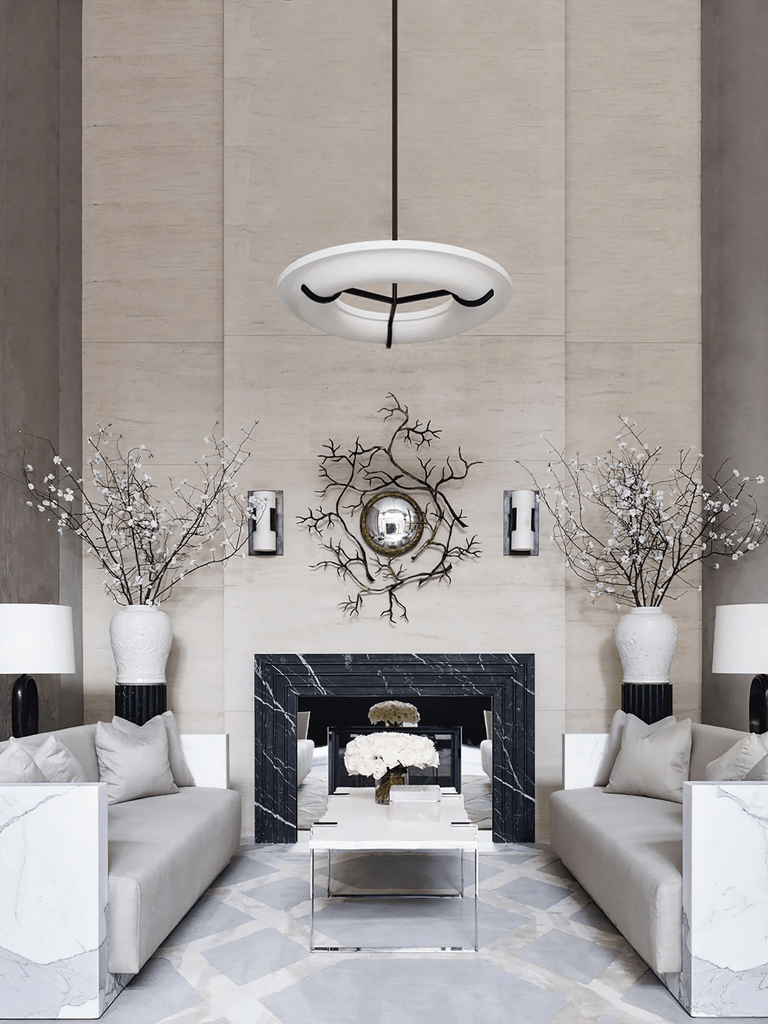 Carve Alabaster Pendant Light – Hand‑Carved Stone Shade with Black Frame by Dalmivik, product or room detail view