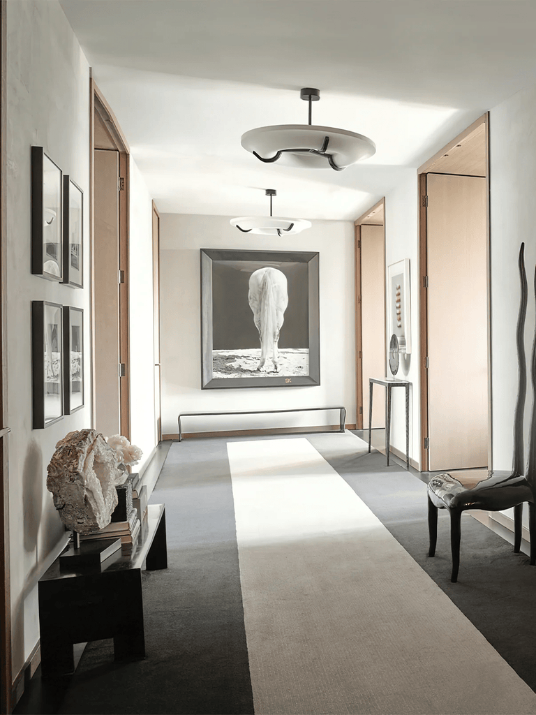 Carve Alabaster Pendant Light – Hand‑Carved Stone Shade with Black Frame by Dalmivik, product or room detail view