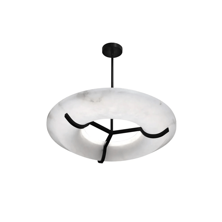 Carve Alabaster Pendant Light – Hand‑Carved Stone Shade with Black Frame by Dalmivik, product or room detail view