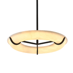Carve Alabaster Pendant Light – Hand‑Carved Stone Shade with Black Frame by Dalmivik, complete fixture view