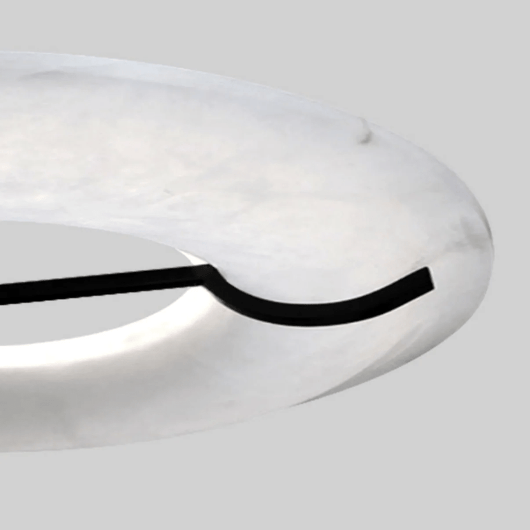 Carve Alabaster Pendant Light – Hand‑Carved Stone Shade with Black Frame by Dalmivik, product or room detail view